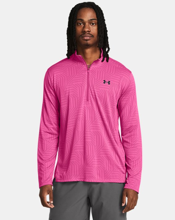Koszulka męska UA Tech™ Vent Geotessa z zamkiem do połowy długości, Pink, pdpMainDesktop image number 0